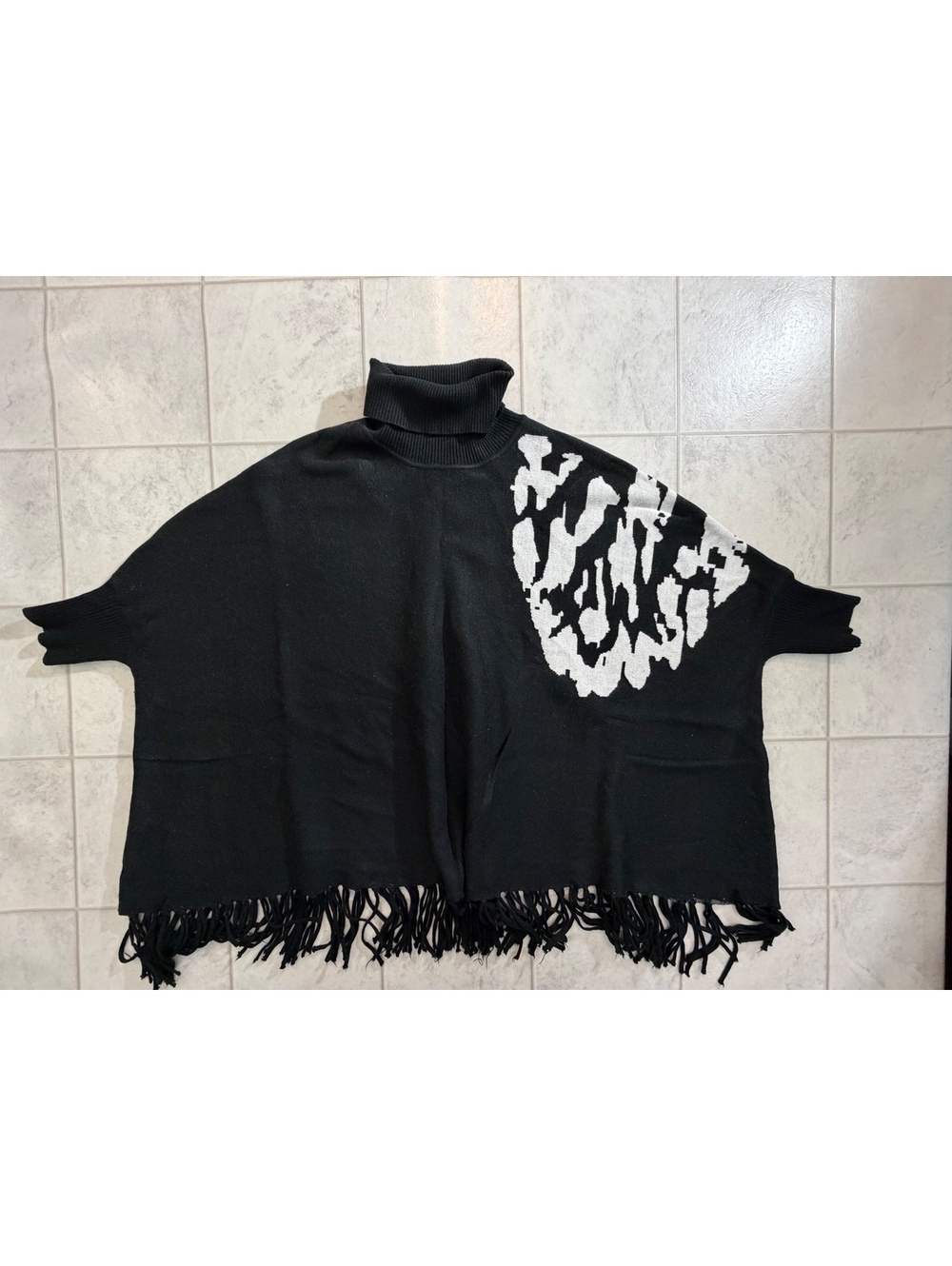 Ashley Stewart Black Fringe Poncho Sweater Size 22 24